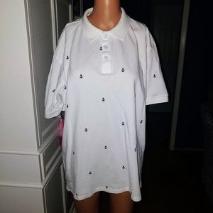 Charleston Threads Mens L White Shirt with stitched blue anchors LARGE